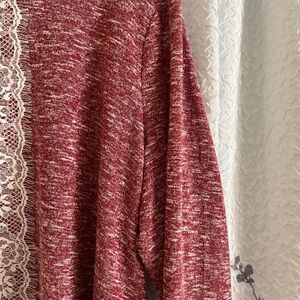 Zac & Rachel Burgundy Marled Sweater with Lace Detail